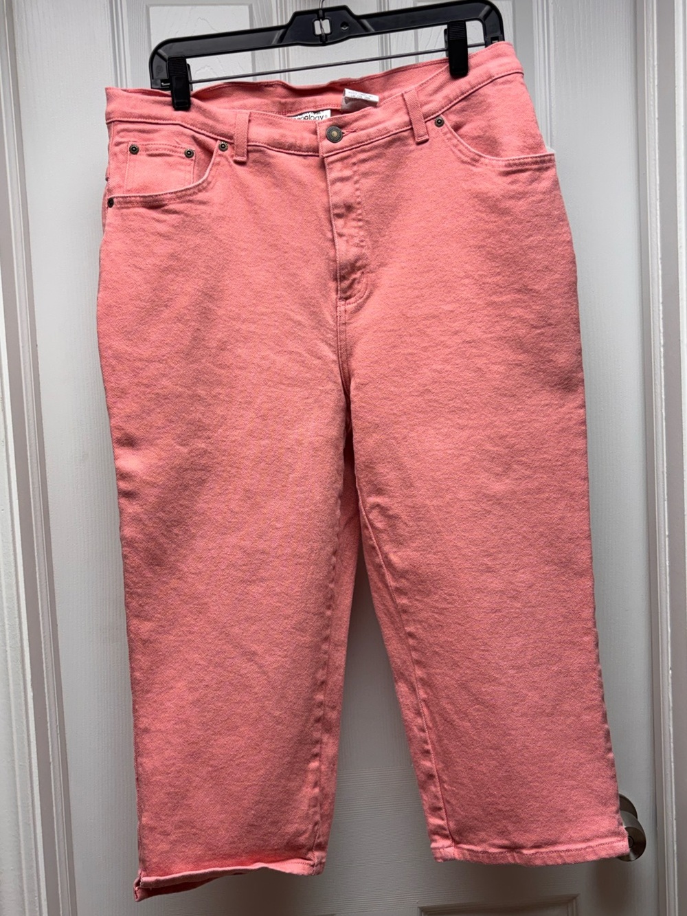 Jeanology Collection Women’s Pink/Coral Stretch Cropped Capri Jeans Size 16W